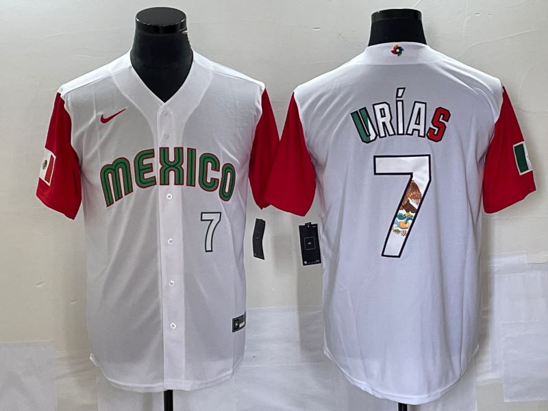 Men 2023 World Cub Mexico 7 Urias White camo Nike MLB Jersey2